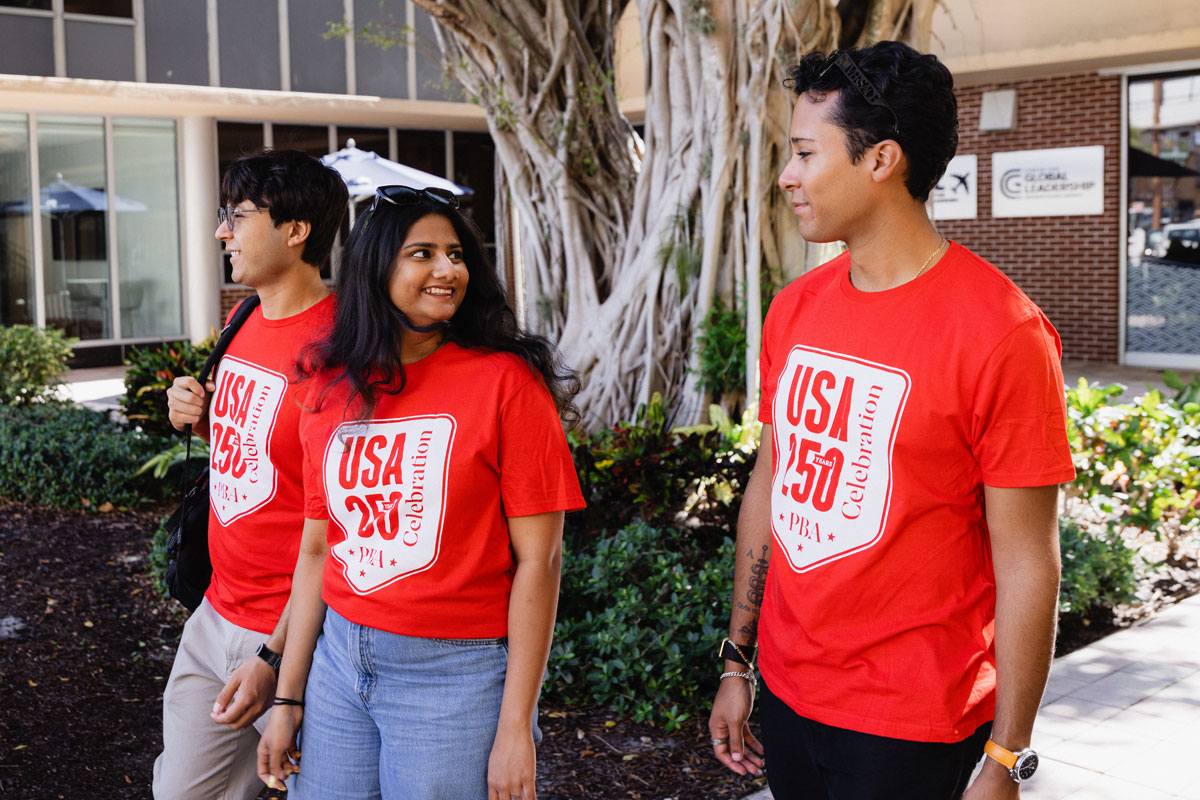 PBA student wearing a red PBA250 celebration t-shirt