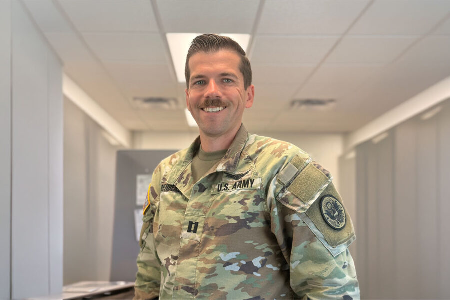 Palm Beach Atlantic University alumnus Kyle Rehberg in U.S. Army fatigues.